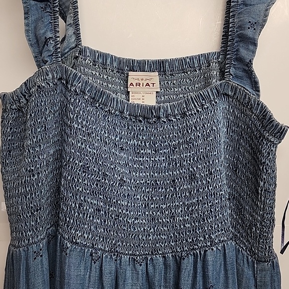 Ariat Blue Ruffled Elastic Tube Top Womens Sz M Paisley Print Dress Country Girl - Picture 9 of 14